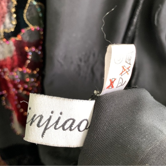 VINTAGE shawl cover up velvet beads embroidery peacock floral OS silk blend - Picture 6 of 16